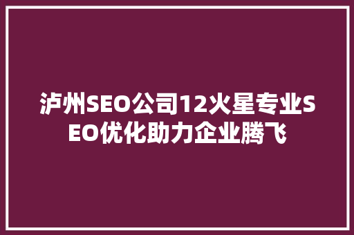 泸州SEO公司12火星专业SEO优化助力企业腾飞