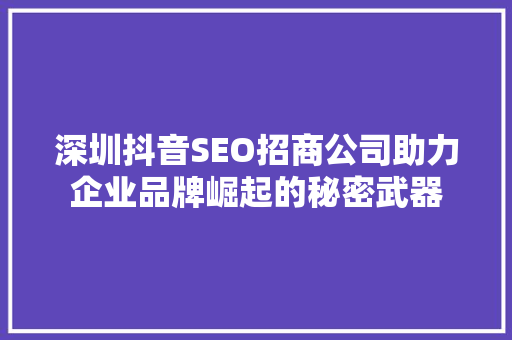 深圳抖音SEO招商公司助力企业品牌崛起的秘密武器 AI技术学习