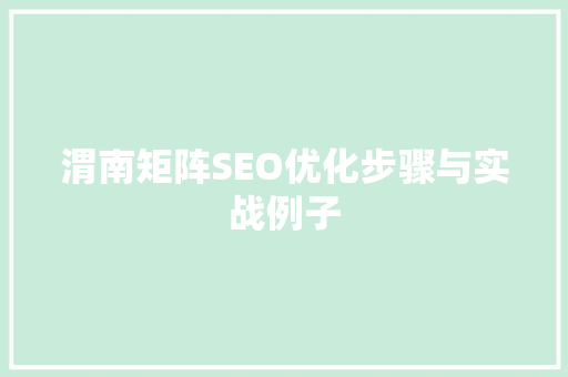 渭南矩阵SEO优化步骤与实战例子