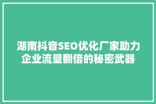 湖南抖音SEO优化厂家助力企业流量翻倍的秘密武器 网站开发