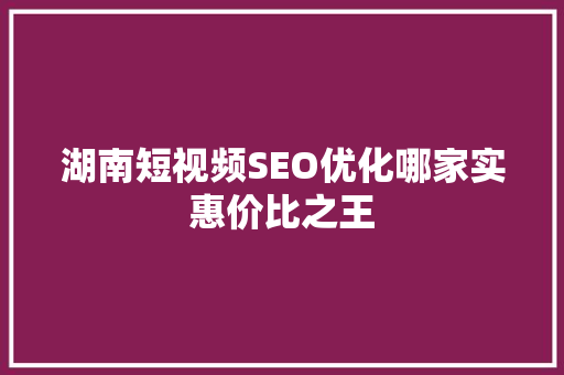 湖南短视频SEO优化哪家实惠价比之王 网站优化