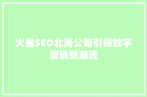 火星SEO北海公司引领数字营销新潮流