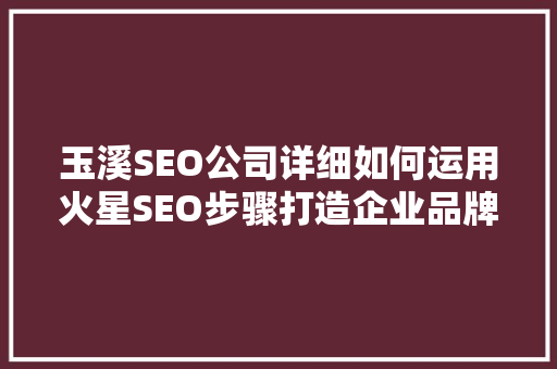 玉溪SEO公司详细如何运用火星SEO步骤打造企业品牌新高度