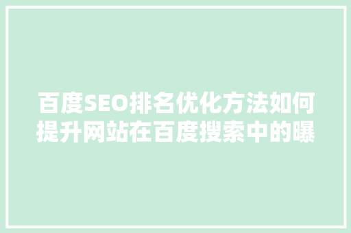百度SEO排名优化方法如何提升网站在百度搜索中的曝光度