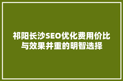 祁阳长沙SEO优化费用价比与效果并重的明智选择