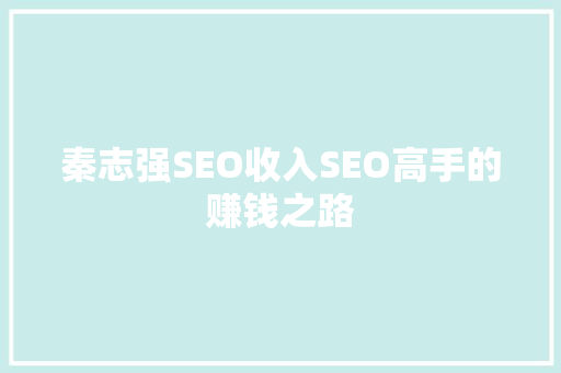 秦志强SEO收入SEO高手的赚钱之路