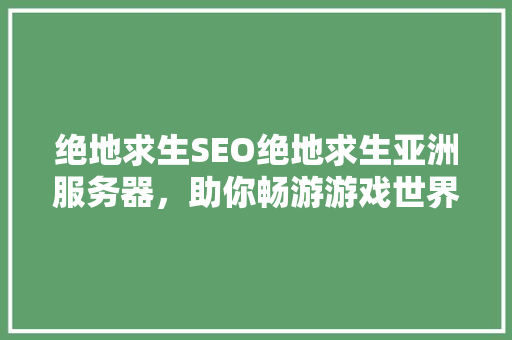 绝地求生SEO绝地求生亚洲服务器，助你畅游游戏世界