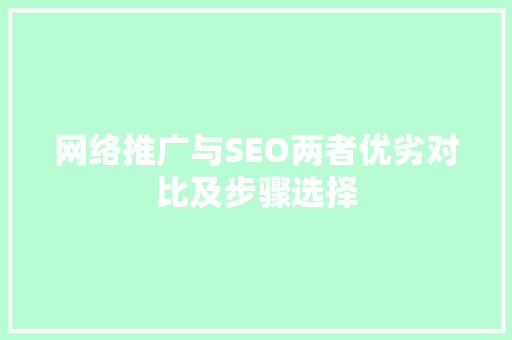 网络推广与SEO两者优劣对比及步骤选择 小程序开发