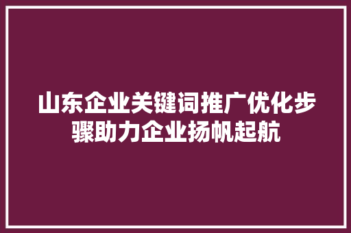 山东企业关键词推广优化步骤助力企业扬帆起航
