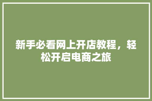 新手必看网上开店教程，轻松开启电商之旅