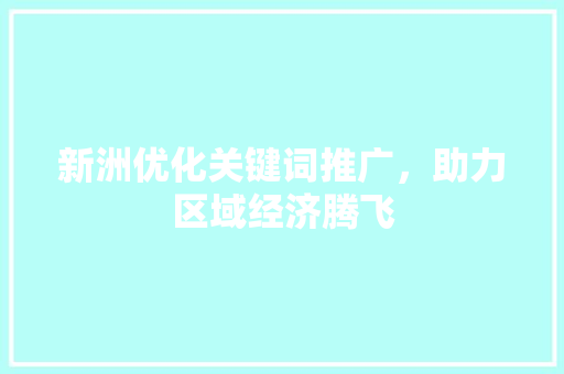 新洲优化关键词推广，助力区域经济腾飞