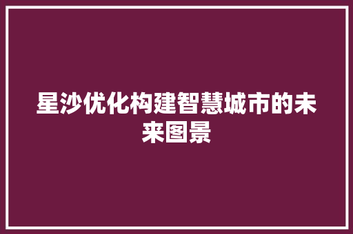 星沙优化构建智慧城市的未来图景