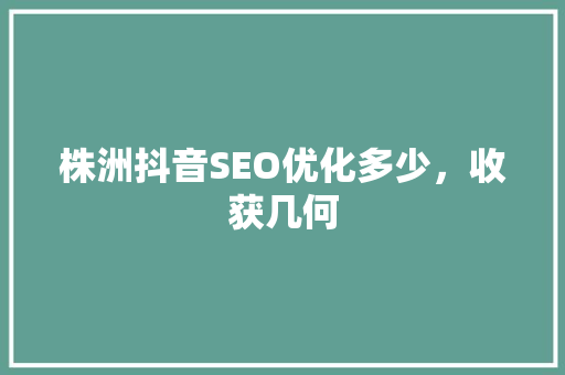 株洲抖音SEO优化多少，收获几何