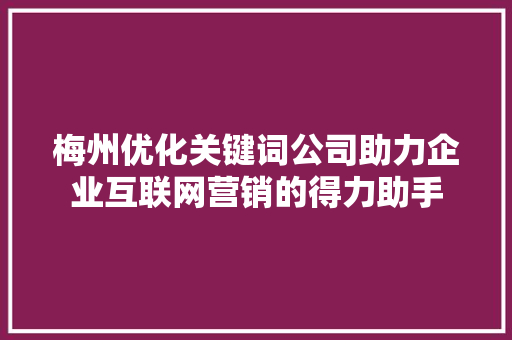 梅州优化关键词公司助力企业互联网营销的得力助手