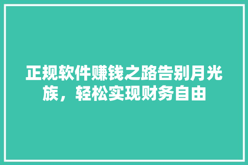 正规软件赚钱之路告别月光族，轻松实现财务自由