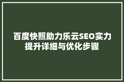 百度快照助力乐云SEO实力提升详细与优化步骤 头条优化