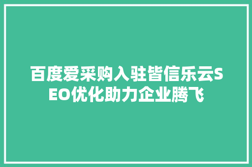 百度爱采购入驻皆信乐云SEO优化助力企业腾飞 网站优化