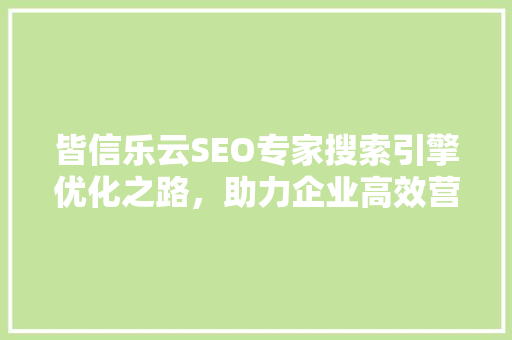 皆信乐云SEO专家搜索引擎优化之路，助力企业高效营销