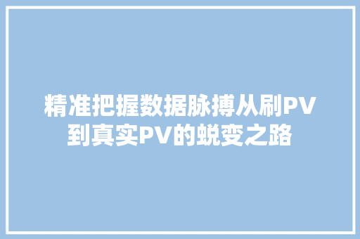精准把握数据脉搏从刷PV到真实PV的蜕变之路