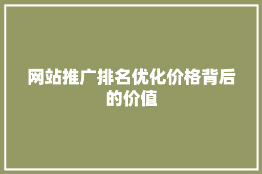 网站推广排名优化价格背后的价值
