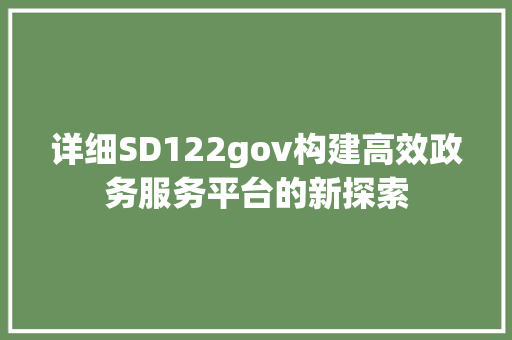 详细SD122gov构建高效政务服务平台的新探索