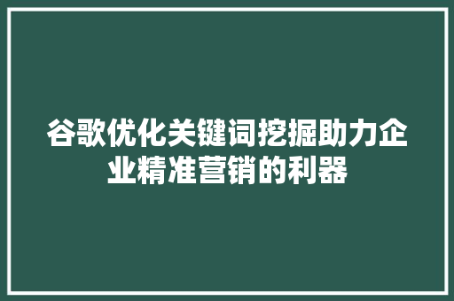 谷歌优化关键词挖掘助力企业精准营销的利器