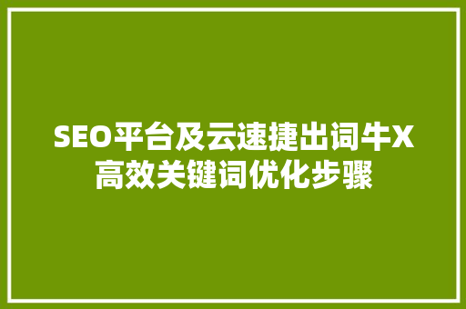 SEO平台及云速捷出词牛X高效关键词优化步骤