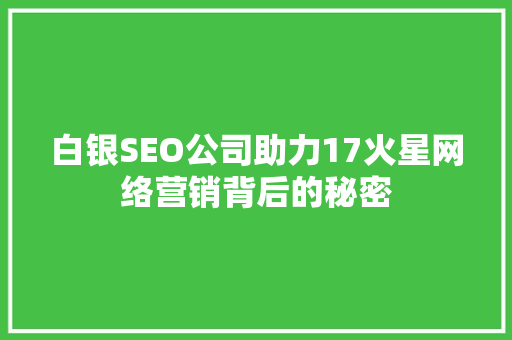 白银SEO公司助力17火星网络营销背后的秘密
