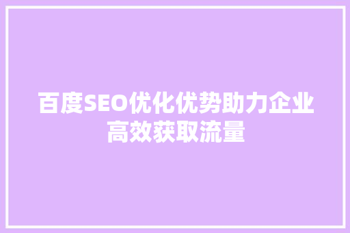 百度SEO优化优势助力企业高效获取流量 百度算法