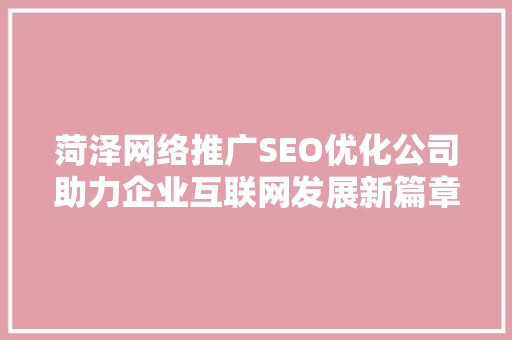 菏泽网络推广SEO优化公司助力企业互联网发展新篇章