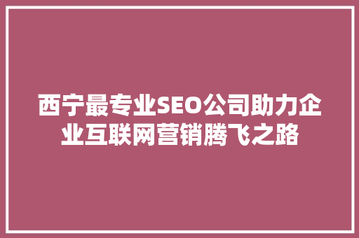 西宁最专业SEO公司助力企业互联网营销腾飞之路
