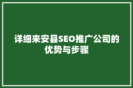 详细来安县SEO推广公司的优势与步骤