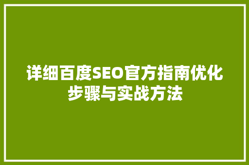 详细百度SEO官方指南优化步骤与实战方法 小程序开发