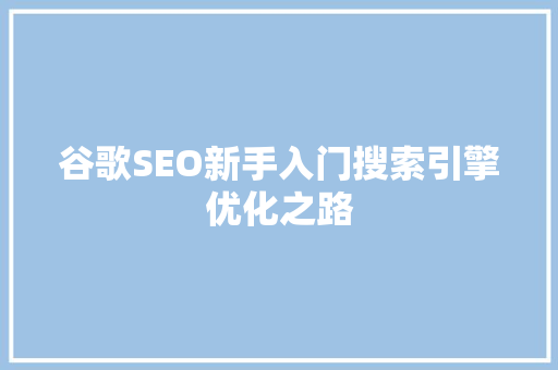 谷歌SEO新手入门搜索引擎优化之路