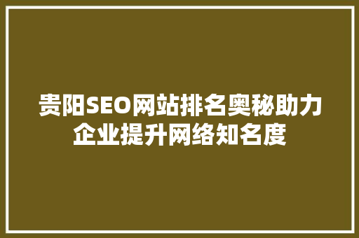 贵阳SEO网站排名奥秘助力企业提升网络知名度 网站优化