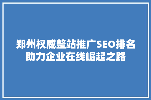 郑州权威整站推广SEO排名助力企业在线崛起之路 网站优化