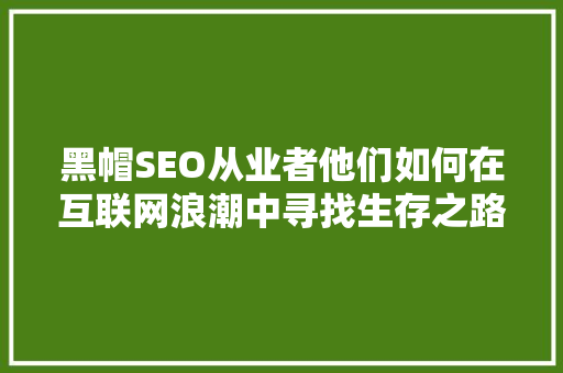 黑帽SEO从业者他们如何在互联网浪潮中寻找生存之路