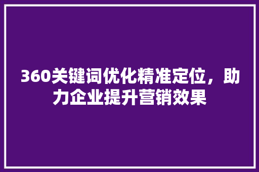 360关键词优化精准定位，助力企业提升营销效果