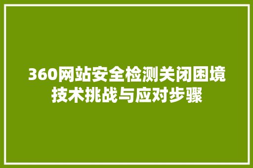 360网站安全检测关闭困境技术挑战与应对步骤