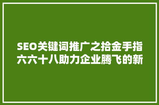 SEO关键词推广之拾金手指六六十八助力企业腾飞的新步骤