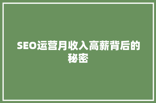 SEO运营月收入高薪背后的秘密