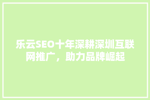 乐云SEO十年深耕深圳互联网推广，助力品牌崛起 AI技术学习