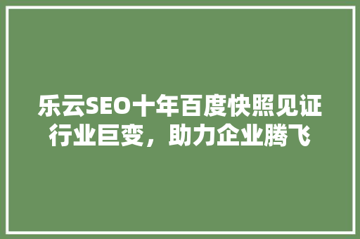 乐云SEO十年百度快照见证行业巨变，助力企业腾飞