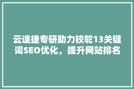 云速捷专研助力铰鸵13关键词SEO优化，提升网站排名与用户体验