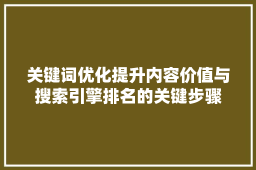 关键词优化提升内容价值与搜索引擎排名的关键步骤 360搜优化
