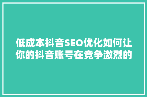 低成本抖音SEO优化如何让你的抖音账号在竞争激烈的市场中脱颖而出