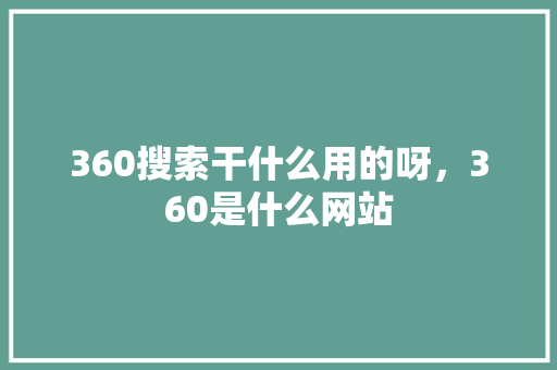 360搜索干什么用的呀，360是什么网站 seo技术