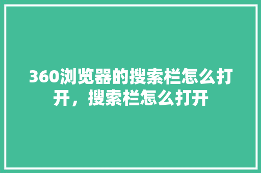 360浏览器的搜索栏怎么打开，搜索栏怎么打开