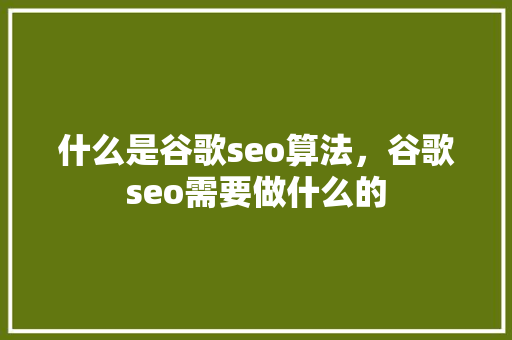 什么是谷歌seo算法，谷歌seo需要做什么的