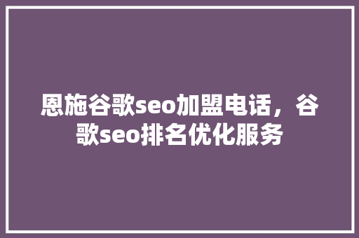 恩施谷歌seo加盟电话，谷歌seo排名优化服务